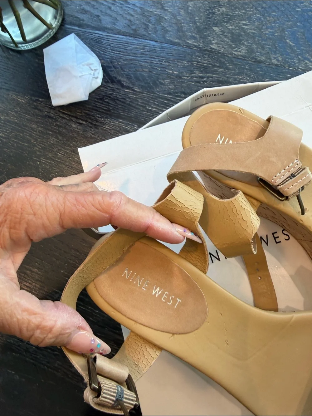 Nine West Tan Leather Buckle Ankle-Strap Sandals